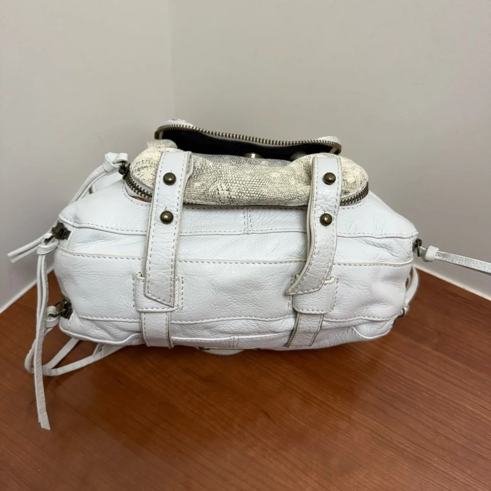 JOELLE HAWKENS WHITE SNAKE  LEATHER SHOULDER BAG - 34 INCH  CROSSBODY STRAP
